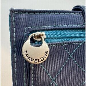 Travelon SafeID Quilted Tri-Fold RFID Wallet Blue Teal 15 CC Coin ID Cash Snap